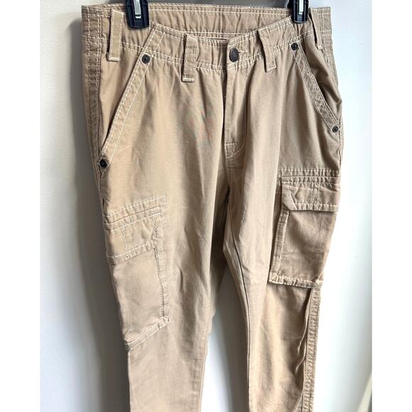 True Religion NWT Big T Cargo Jogger Tan Pants Sz 29 Y2K Utility Khaki Trendy - Picture 4 of 8